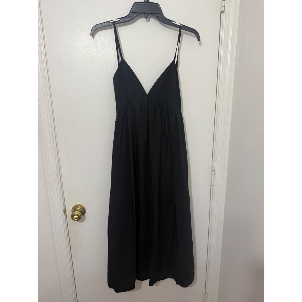 Commense Black Cotton Open Back V-Neck Midi Dress Small OA230607002